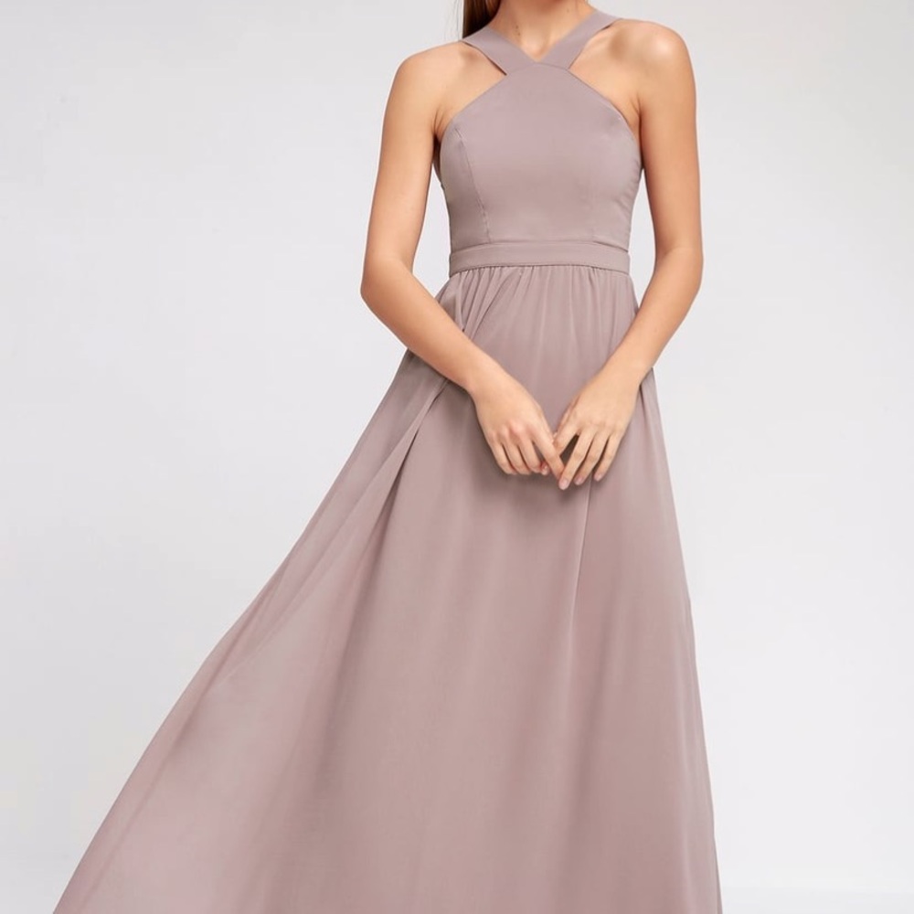 Lulu’s Air of Romance Taupe Maxi Dress